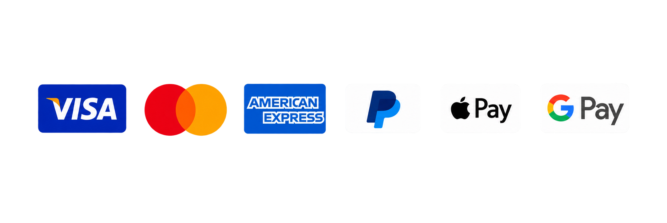 Visa, Mastercard, American Express, PayPal, Apple Pay and Google Pay