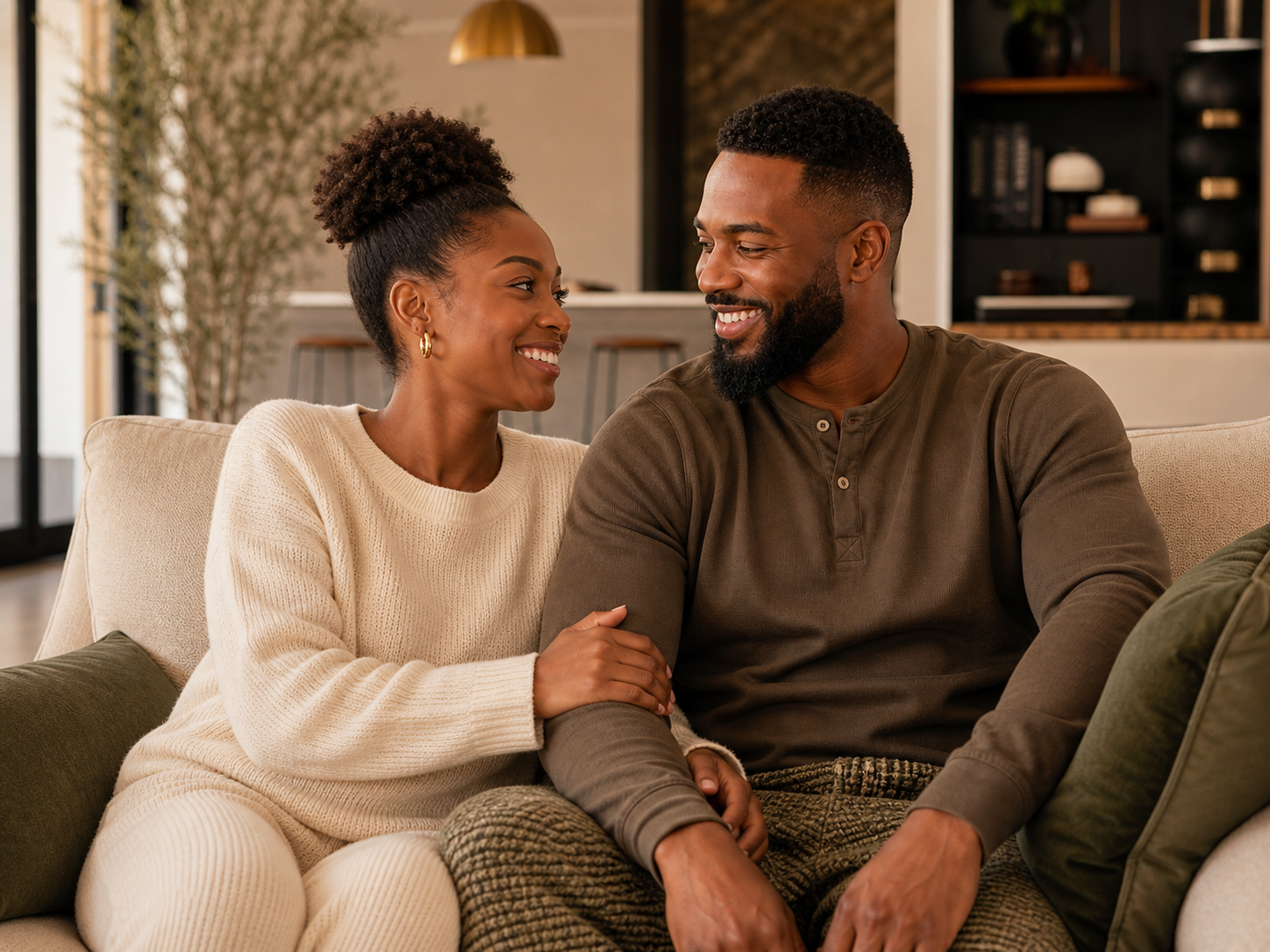 Couple smiling warmly together
